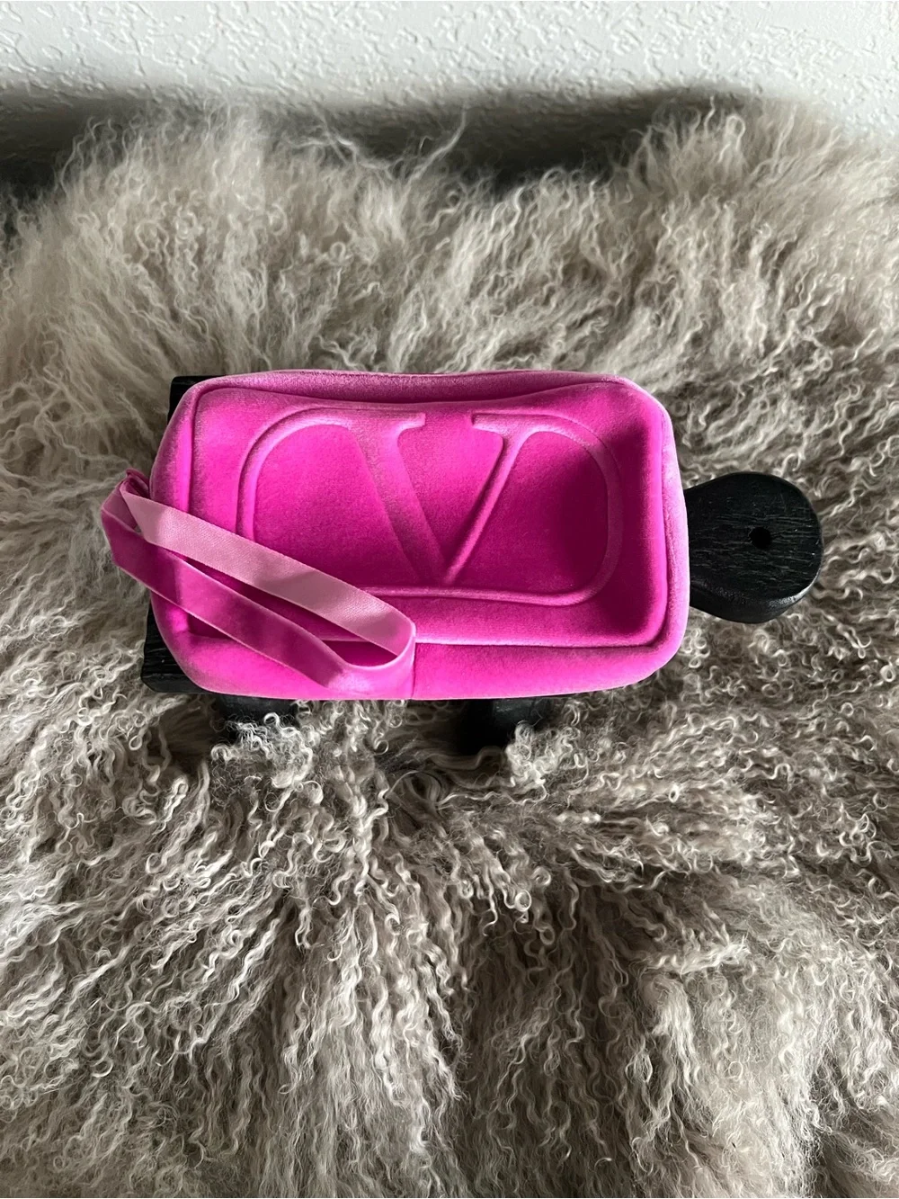 Valentino Hot Pink Velvet Jewelry Case with Embossed V